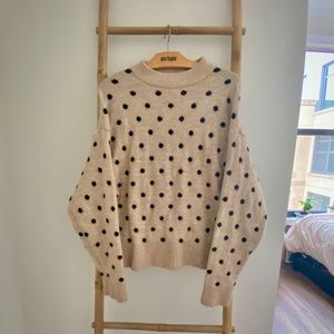 H&M Fine Knit Sweater, Beige Melange/Black Dot